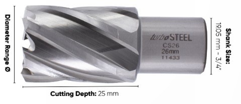 M2-AL HSS Magnetic Drill Annular Broach Hole Cutters 23mm - 50mm Dia 25mm Depth