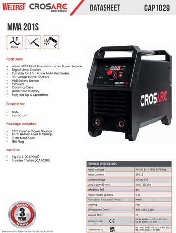 Crosarc 201S MMA 230V Inverter Stick Welder